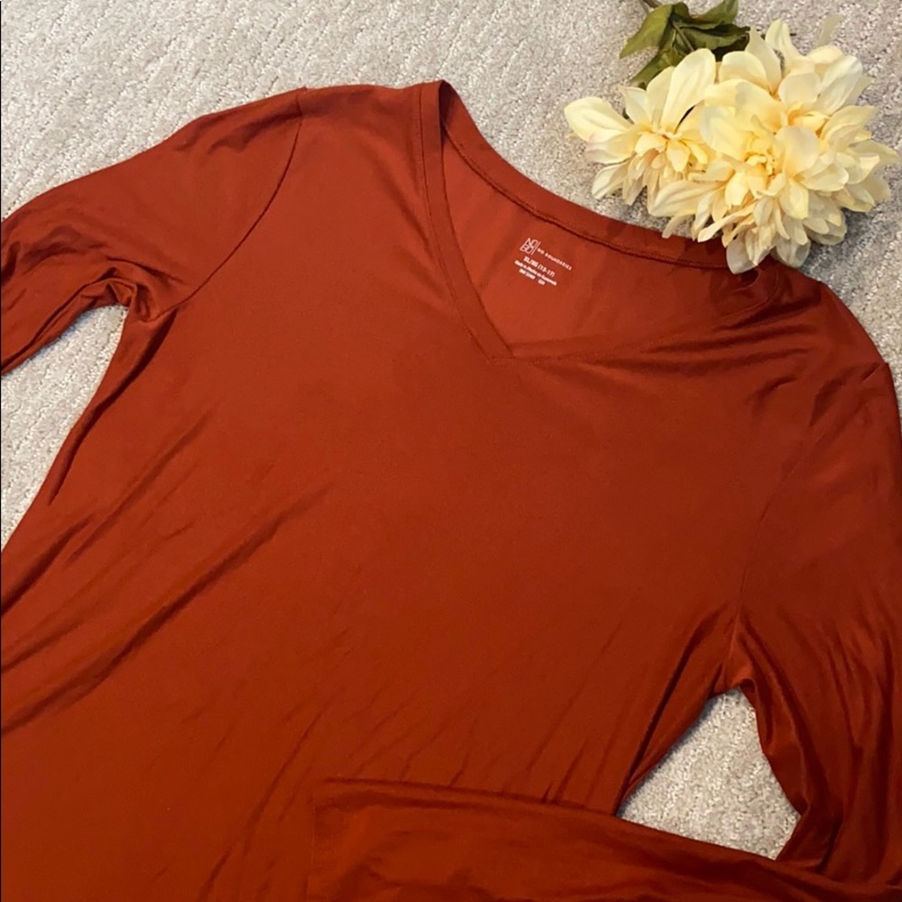 Burnt orange soft long sleeve v neck